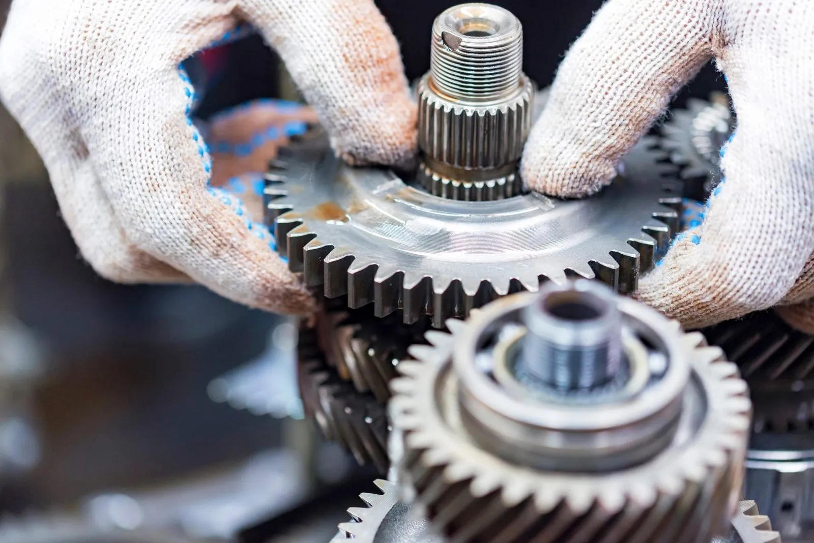 Close-up of gearbox parts